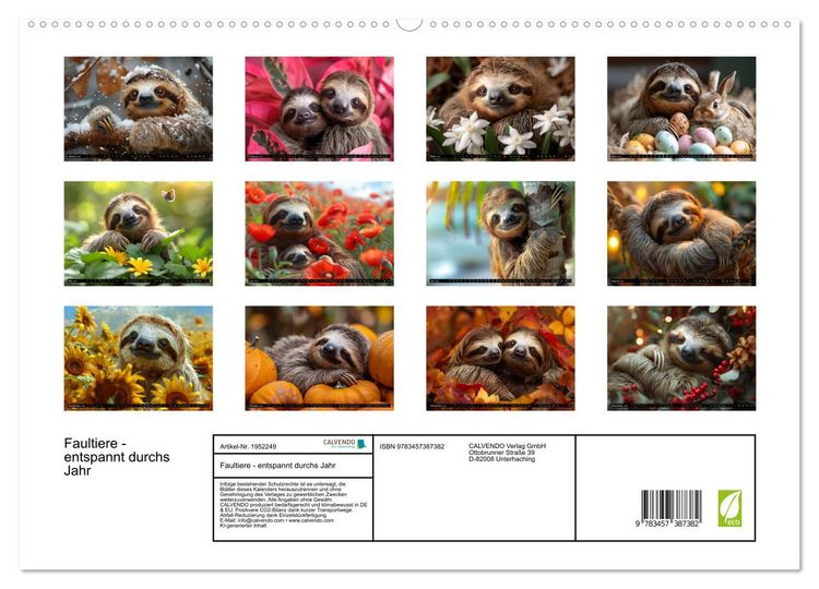 Produktbild: Faultiere - entspannt durchs Jahr (hochwertiger Premium Wandkalender 2026 DIN A2 quer), Kunstdruck in Hochglanz