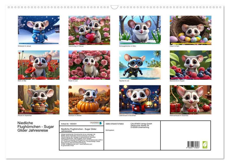 Produktbild: Niedliche Flugh&ouml;rnchen - Sugar Glider Jahresreise (Wandkalender 2026 DIN A2 quer), CALVENDO Monatskalender