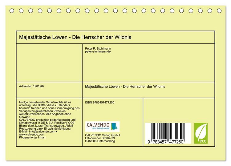 Produktbild: Majest&auml;tische L&ouml;wen - Die Herrscher der Wildnis (Tischkalender 2026 DIN A5 quer), CALVENDO Monatskalender