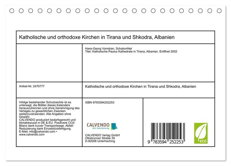 Produktbild: Katholische und orthodoxe Kirchen in Tirana und Shkodra, Albanien (Tischkalender 2027 DIN A5 quer), CALVENDO Monatskalender