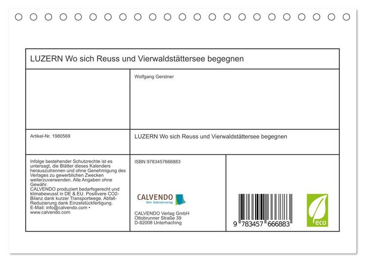 Produktbild: LUZERN Wo sich Reuss und Vierwaldst&auml;ttersee begegnen (Tischkalender 2026 DIN A5 quer), CALVENDO Monatskalender