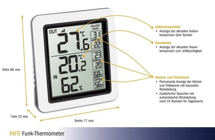 Produktbild: TFA Dostmann Funk-Thermometer INFO Funk-Thermometer 30.3065.02