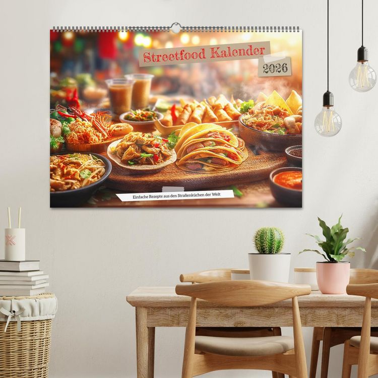 Produktbild: Streetfood Kalender - Einfache Rezepte aus den Stra&szlig;enk&uuml;chen der Welt (Wandkalender 2026 DIN A2 quer), CALVENDO Monatskalender