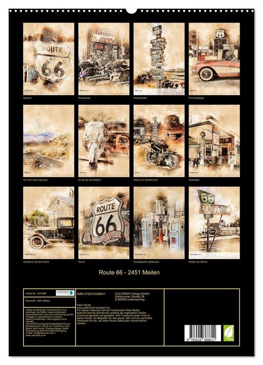 Produktbild: Route 66 - 2451 Meilen (Wandkalender 2026 DIN A2 hoch), CALVENDO Monatskalender