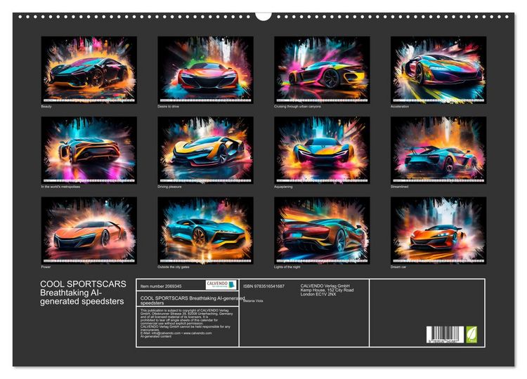 Produktbild: COOL SPORTSCARS Breathtaking AI-generated speedsters (Wall Calendar 2026 DIN A2 landscape), CALVENDO 12 Month Wall Calendar