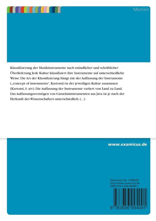 Produktbild: Klassifizierung der Musikinstrumente nach m&uuml;ndlicher und schriftlicher &Uuml;berlieferung