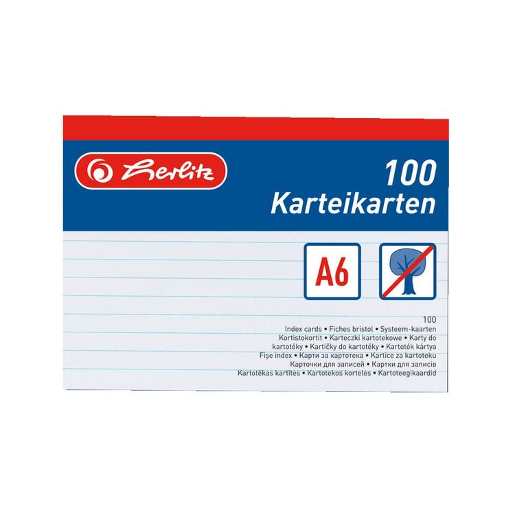 Produktbild: Herlitz Karteikarte A6 liniert wei&szlig; 100er Packung