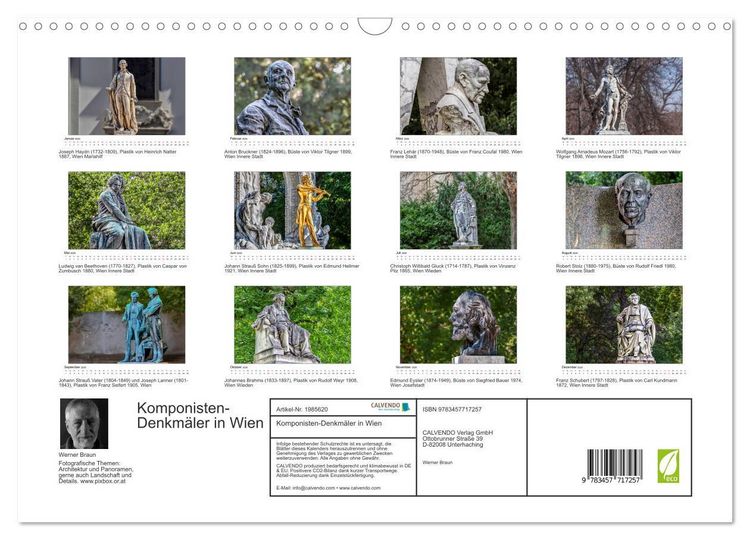 Produktbild: Komponisten-Denkm&auml;ler in Wien (Wandkalender 2026 DIN A3 quer), CALVENDO Monatskalender