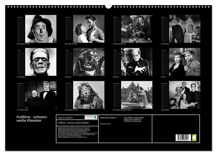 Produktbild: Kultfilme - schwarz-wei&szlig;e Klassiker (Wandkalender 2026 DIN A2 quer), CALVENDO Monatskalender