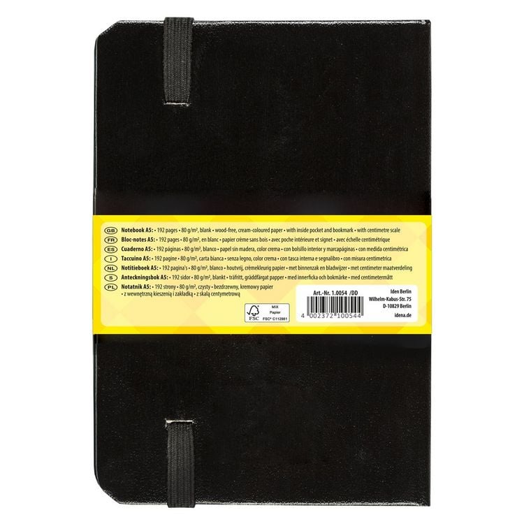 Produktbild: Idena Notizbuch 80g/m&sup2; blanko schwarz DIN A5 192 Seiten