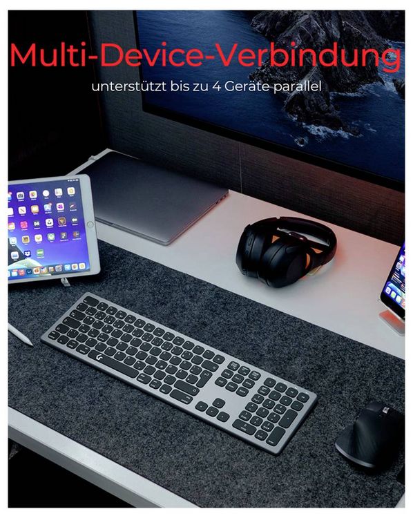 Produktbild: RAIDSONIC Full-Size Aluminium Tastatur, Bluetooth & RF, f&uuml;r Win & macOS