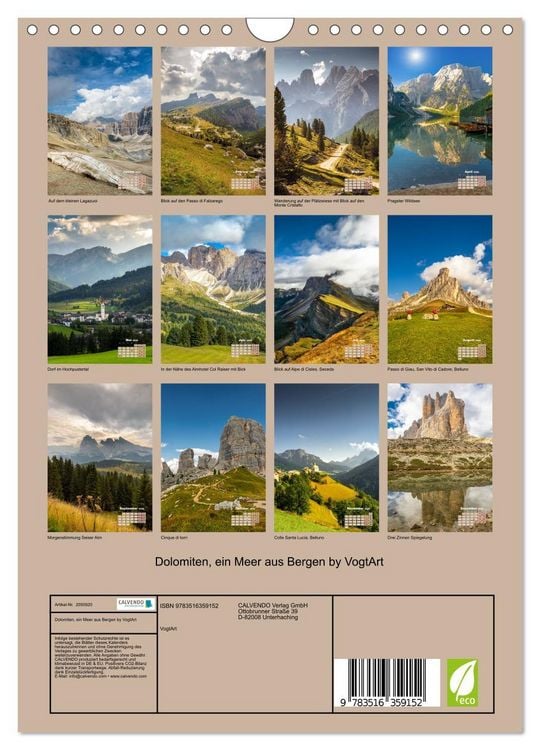Produktbild: Dolomiten, ein Meer aus Bergen by VogtArt (Wandkalender 2026 DIN A4 hoch), CALVENDO Monatskalender