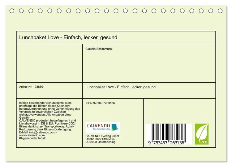 Produktbild: Lunchpaket Love - Einfach, lecker, gesund (Tischkalender 2026 DIN A5 quer), CALVENDO Monatskalender