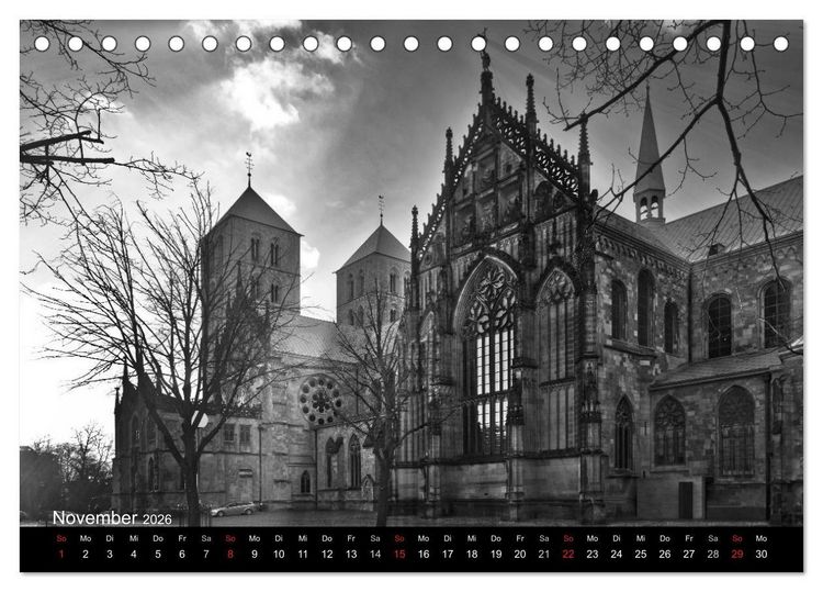 Produktbild: M&uuml;nster in schwarz-wei&szlig; gesehen (Tischkalender 2026 DIN A5 quer), CALVENDO Monatskalender