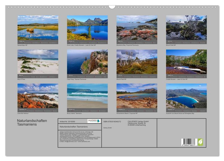 Produktbild: Naturlandschaften Tasmaniens (Wandkalender 2026 DIN A2 quer), CALVENDO Monatskalender
