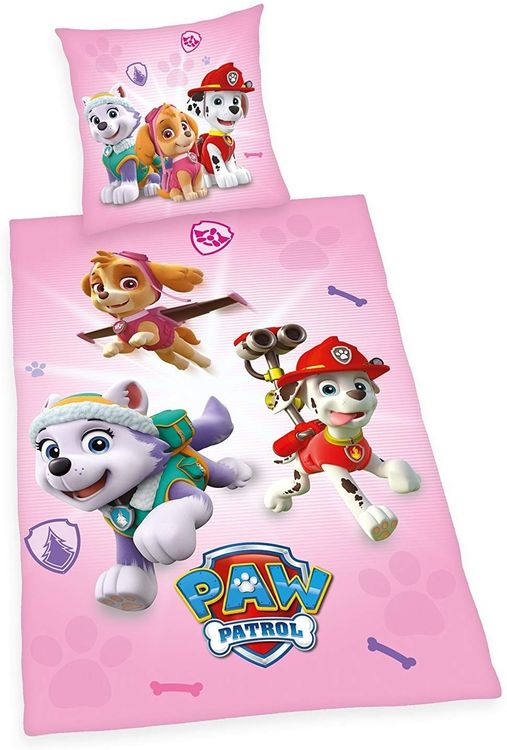 Herding 4432216050 - PAW PATROL, Wende-Bettwäsche-Set mit Reißverschluss, Baumwolle, pink/bunt, 135x200cm