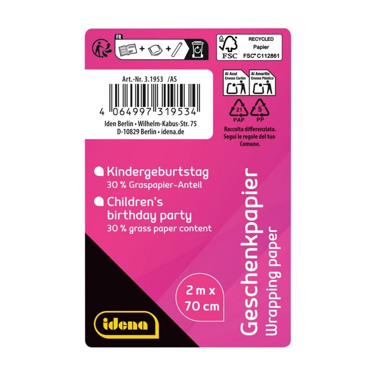 Produktbild: Idena Geschenkpapier Kindergeburtstag 70cmx2m Gras/Recycling