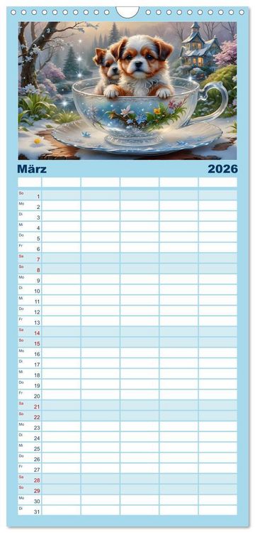 Produktbild: Familienplaner 2026 - Tierische Tee-Parade mit 5 Spalten (Wandkalender, 21 x 45 cm) CALVENDO