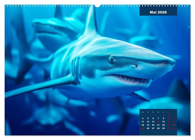 Produktbild: Stille Giganten - KI-generierte Hai-Impressionen (hochwertiger Premium Wandkalender 2026 DIN A2 quer), Kunstdruck in Hochglanz