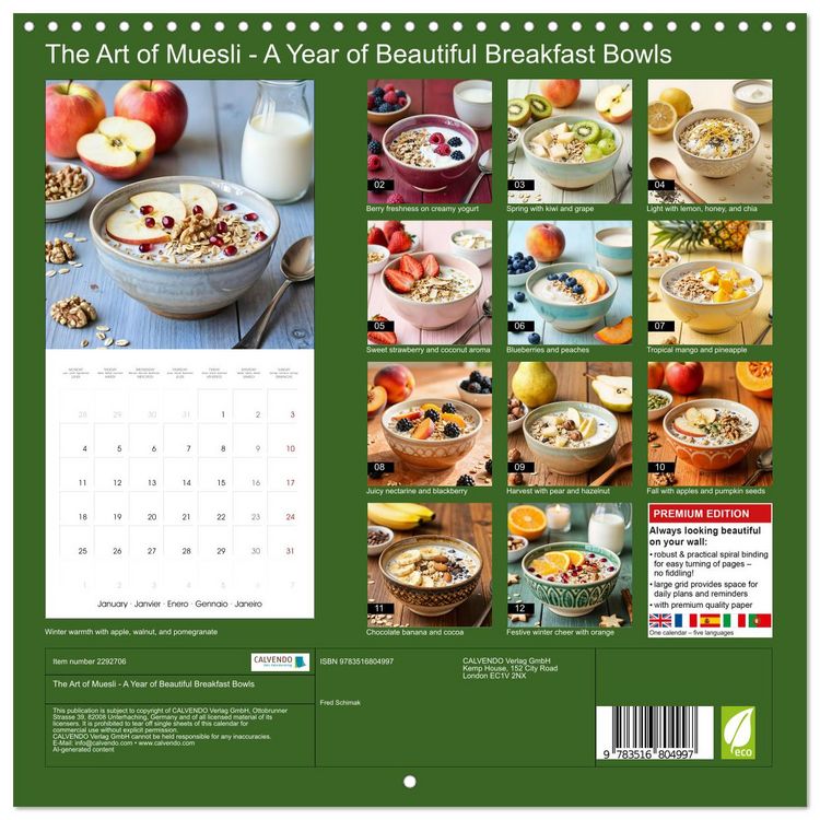 Produktbild: The Art of Muesli - A Year of Beautiful Breakfast Bowls (Wall Calendar 2027 12 &times; 12 Inch) CALVENDO 12 Month Wall Calendar