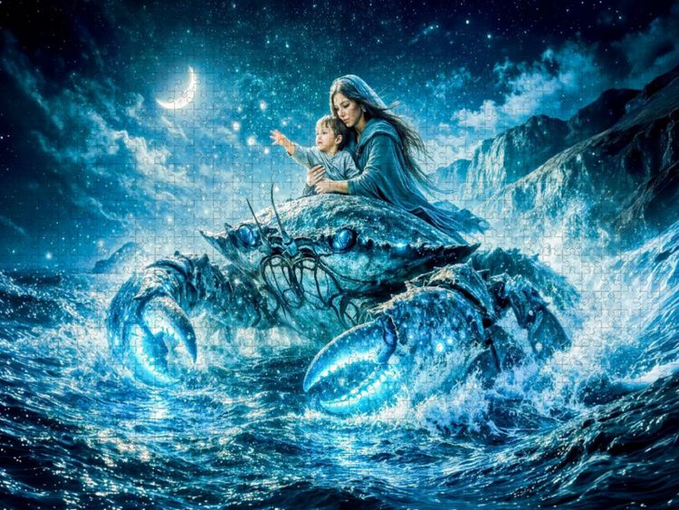 Produktbild: CALVENDO Puzzle Krebs - Mondlichtmutter auf den Wellen des Lebens | 1000 Teile Lege-Gr&ouml;&szlig;e 64x48cm Foto-Puzzle f&uuml;r gl&uuml;ckliche Stunden