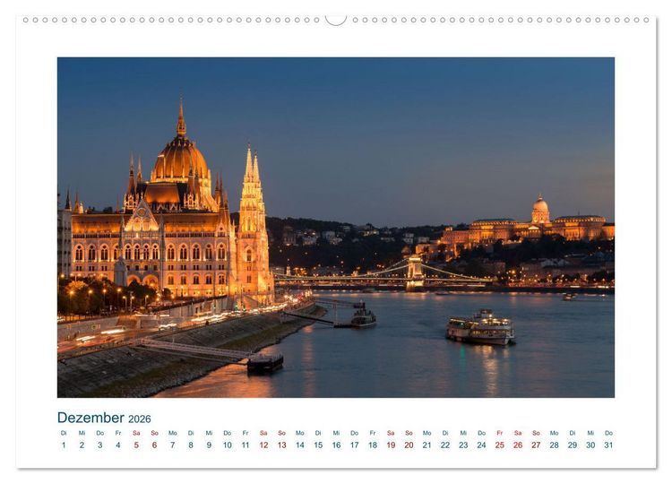 Produktbild: Budapest: zwischen Parlamentsgeb&auml;ude und Burgpalast (hochwertiger Premium Wandkalender 2026 DIN A2 quer), Kunstdruck in Hochglanz