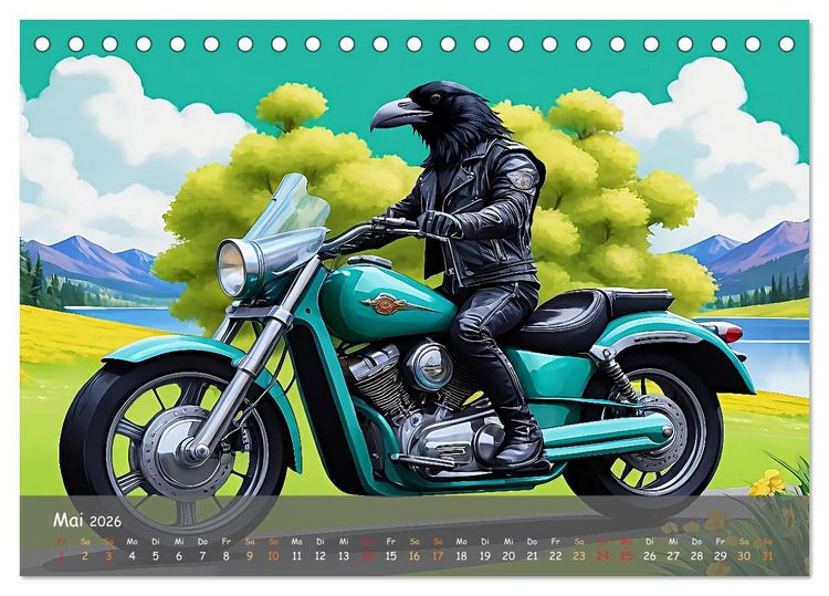 Produktbild: Tierische Motorradfahrer (Tischkalender 2026 DIN A5 quer), CALVENDO Monatskalender