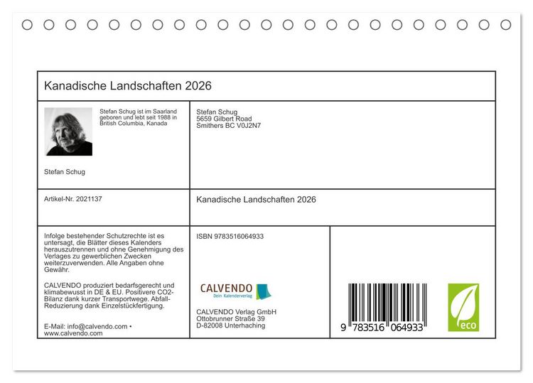 Produktbild: Kanadische Landschaften 2026 (Tischkalender 2026 DIN A5 quer), CALVENDO Monatskalender