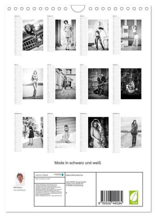 Produktbild: Mode in schwarz und wei&szlig; (Wandkalender 2026 DIN A4 hoch), CALVENDO Monatskalender