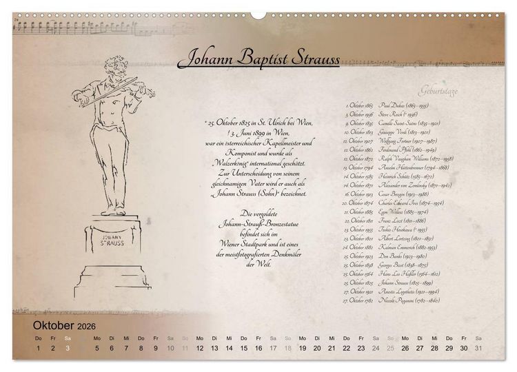 Produktbild: Von Mozart bis Beethoven (Wandkalender 2026 DIN A2 quer), CALVENDO Monatskalender