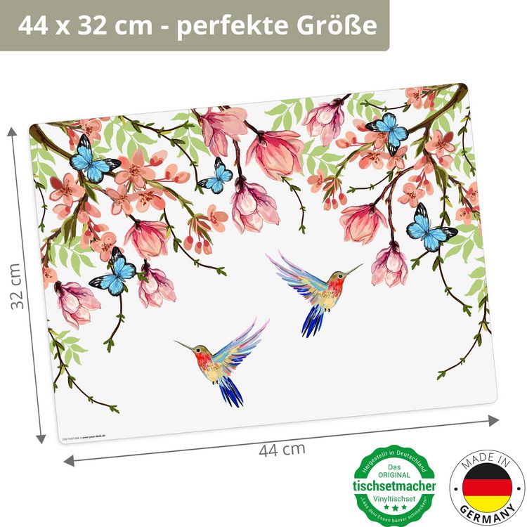 Produktbild: Tischsetmacher Tischsets Kolibris und Schmetterlinge, aus hochwertigem Vinyl (4 St&uuml;ck), 44 x 32 cm