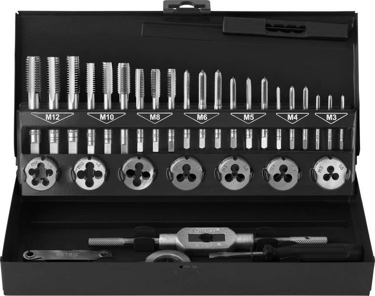 Produktbild: TOOLCRAFT TO-7015521 Gewindeschneidsatz 32teilig Stahl M3 x 0.50, M4 x 0.70, M5 x 0.80, M6 x 1, M8 x 1.25, M10 x 1.50, M12 x 1.75