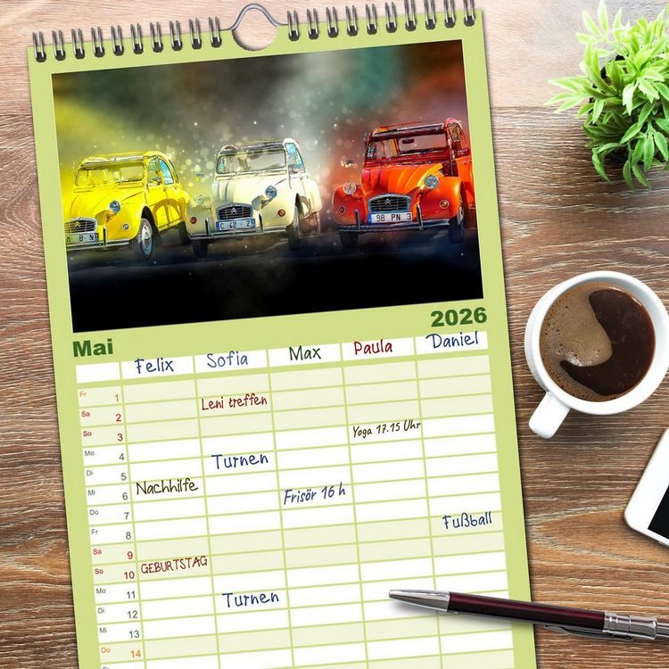 Produktbild: Familienplaner 2026 - Die Ente - Citro&euml;n 2CV mit 5 Spalten (Wandkalender, 21 x 45 cm) CALVENDO