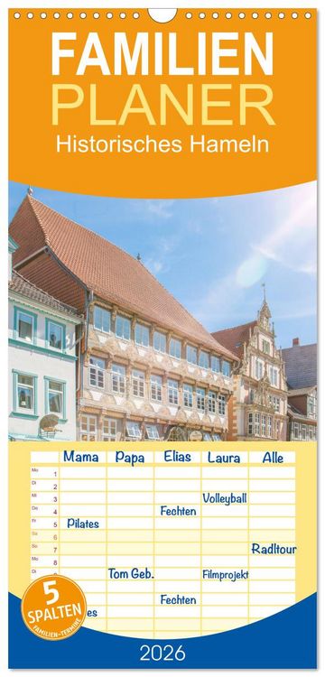 Produktbild: Familienplaner 2026 - Historisches Hameln mit 5 Spalten (Wandkalender, 21 x 45 cm) CALVENDO