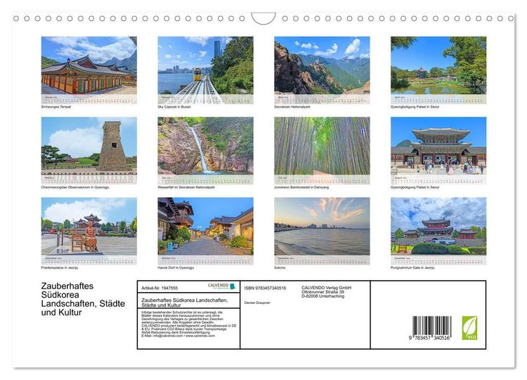 Produktbild: Zauberhaftes S&uuml;dkorea Landschaften, St&auml;dte und Kultur (Wandkalender 2026 DIN A3 quer), CALVENDO Monatskalender
