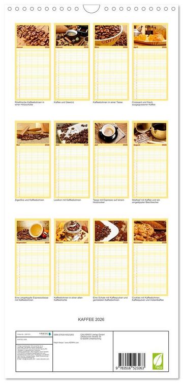 Produktbild: Familienplaner 2026 - KAFFEE 2026 mit 5 Spalten (Wandkalender, 21 x 45 cm) CALVENDO