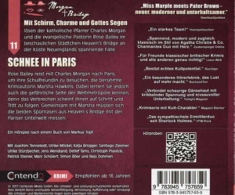 Produktbild: Tennstedt, J: Morgan & Bailey 11: Schnee in Paris/CD