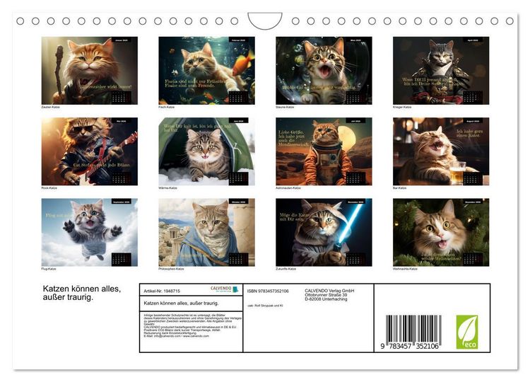 Produktbild: Katzen k&ouml;nnen alles, au&szlig;er traurig. (Wandkalender 2026 DIN A4 quer), CALVENDO Monatskalender