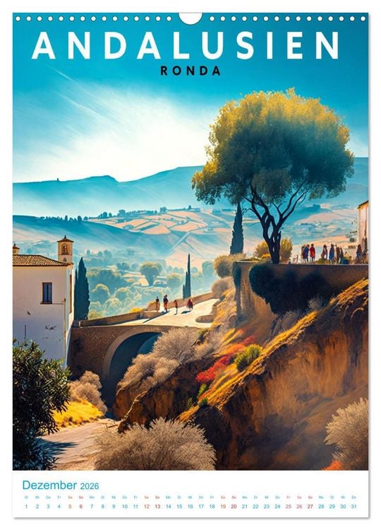 Produktbild: Andalusien - Old School Poster Style (Wandkalender 2026 DIN A3 hoch), CALVENDO Monatskalender