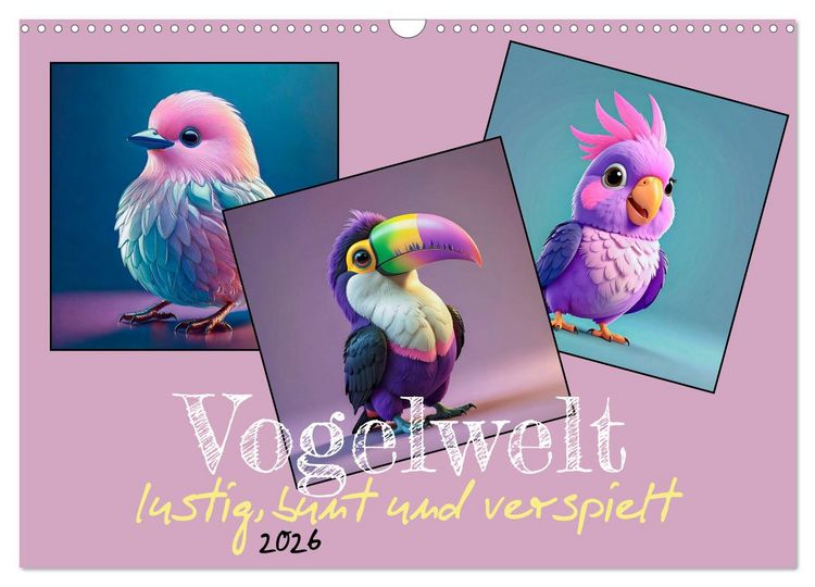 Produktbild: Vogelwelt, lustig, bunt und verspielt (Wandkalender 2026 DIN A3 quer), CALVENDO Monatskalender