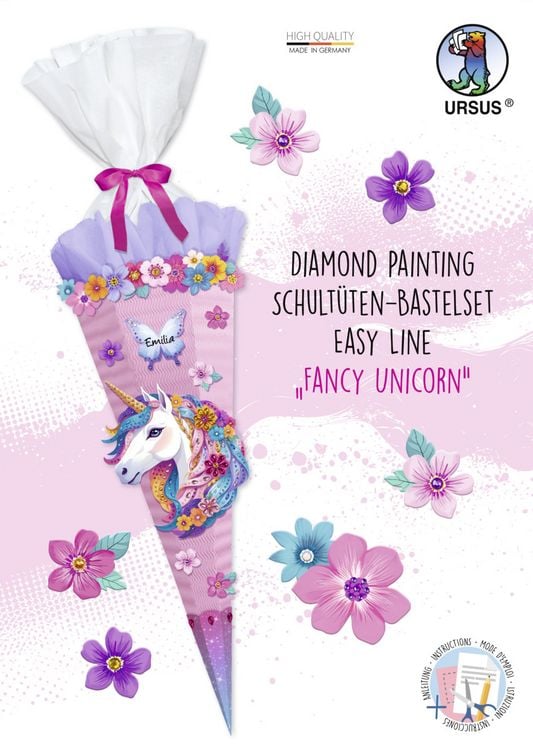 Produktbild: URSUS Schult&uuml;ten-Bastelsets Diamond Painting Easy Line, Fancy Unicorn