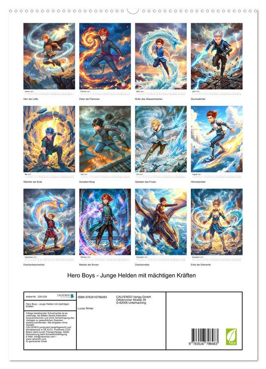Produktbild: Hero Boys - Junge Helden mit m&auml;chtigen Kr&auml;ften (hochwertiger Premium Wandkalender 2027 DIN A2 hoch), Kunstdruck in Hochglanz
