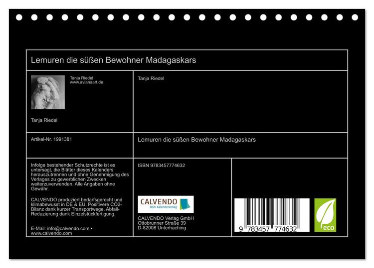 Produktbild: Lemuren die s&uuml;&szlig;en Bewohner Madagaskars (Tischkalender 2026 DIN A5 quer), CALVENDO Monatskalender