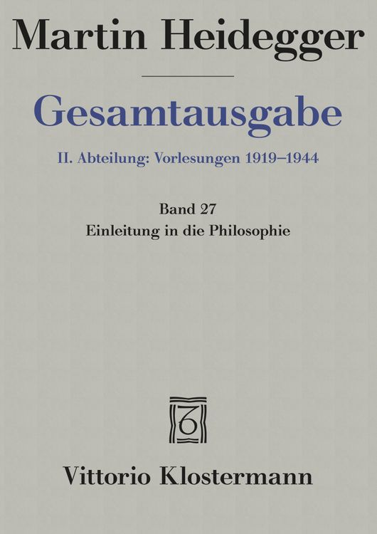 Produktbild: Einleitung in die Philosophie (Wintersemester 1927/28)