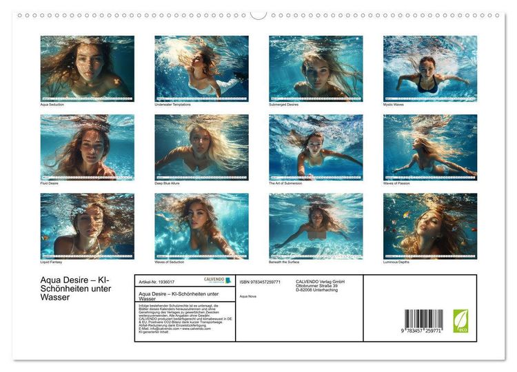 Produktbild: Aqua Desire &ndash; KI-Sch&ouml;nheiten unter Wasser (hochwertiger Premium Wandkalender 2026 DIN A2 quer), Kunstdruck in Hochglanz