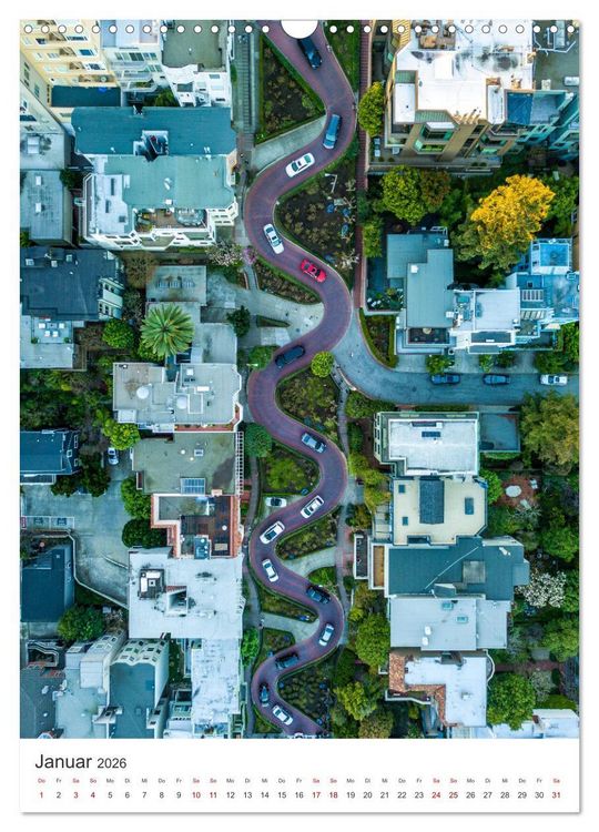 Produktbild: San Francisco - Cable Cars, Golden Gate Bridge und Lombard Street (Wandkalender 2026 DIN A3 hoch), CALVENDO Monatskalender
