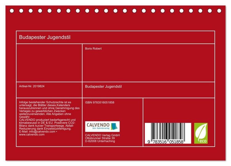 Produktbild: Budapester Jugendstil (Tischkalender 2026 DIN A5 quer), CALVENDO Monatskalender