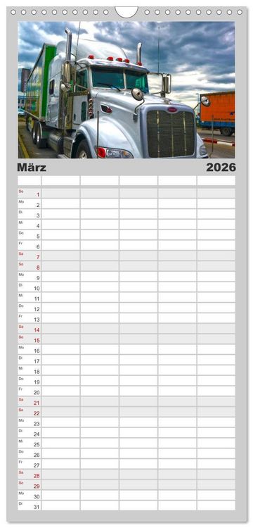 Produktbild: Familienplaner 2026 - Langhauber. Coole Trucks in den USA mit 5 Spalten (Wandkalender, 21 x 45 cm) CALVENDO