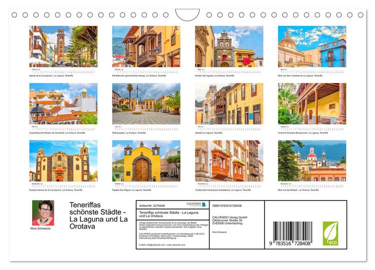 Produktbild: Teneriffas sch&ouml;nste St&auml;dte - La Laguna und La Orotava (Wandkalender 2026 DIN A4 quer), CALVENDO Monatskalender