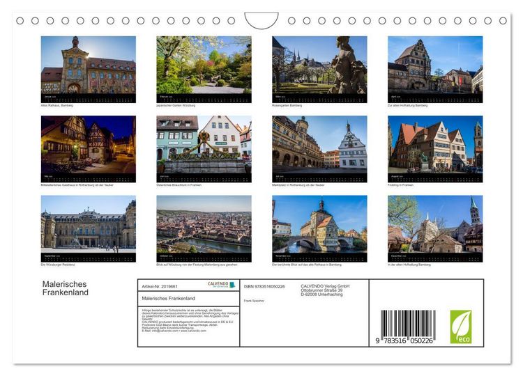 Produktbild: Malerisches Frankenland (Wandkalender 2026 DIN A4 quer), CALVENDO Monatskalender